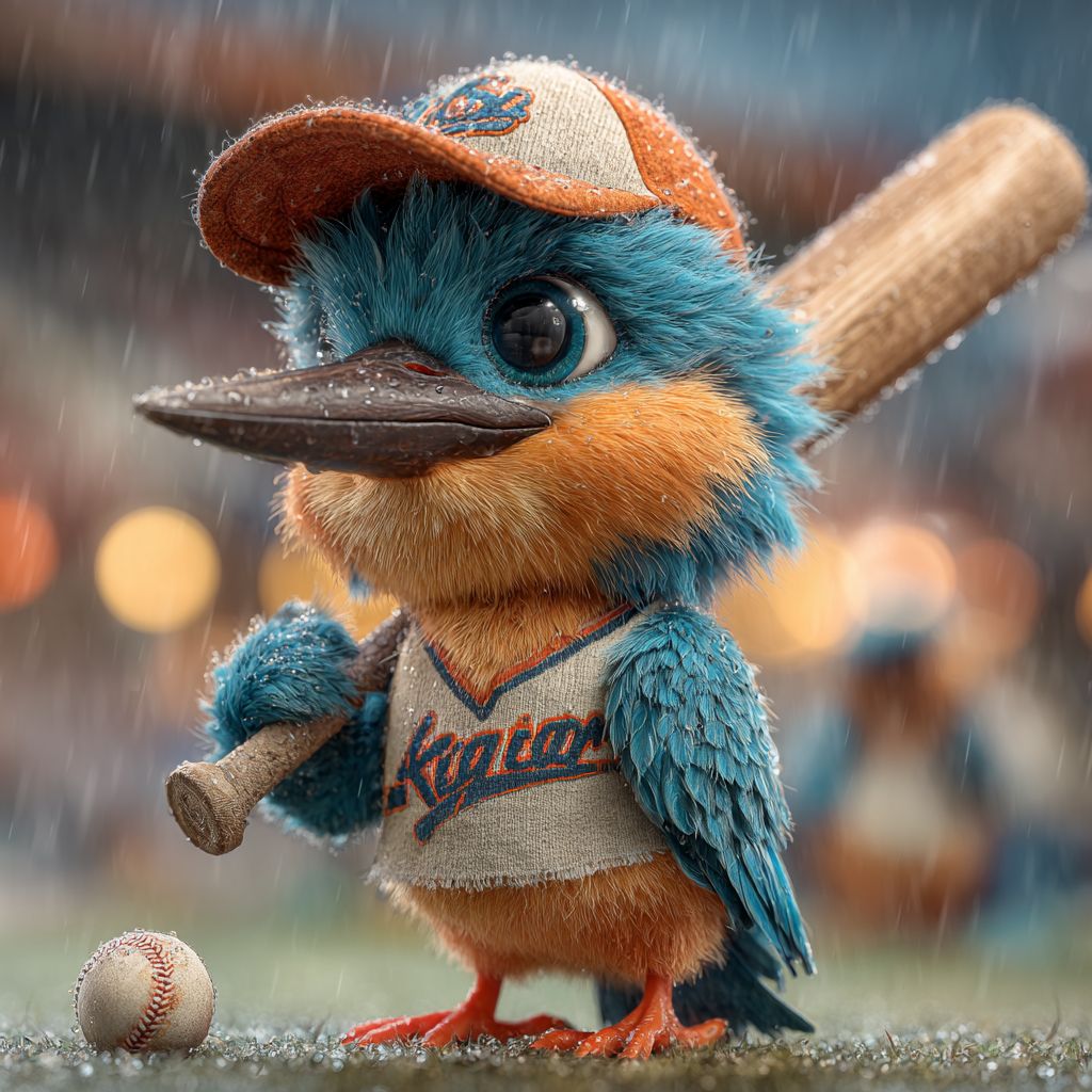 Nugget cricket player in uniform with bat stands in the rain at the stadium - symbol of sports betting 8522 Bet